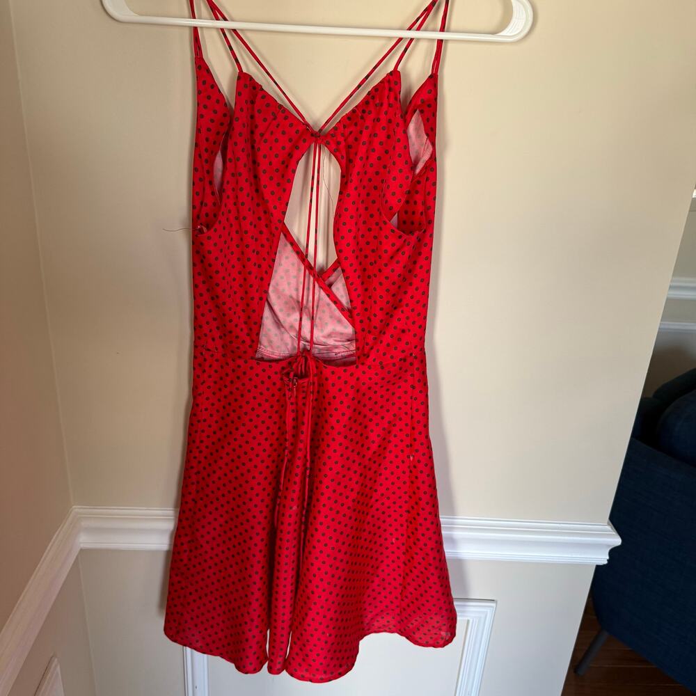 ZARA Polka Dot Red Open Crossover Back Mini Cocktail Satin Dress Preppy Summer - Picture 7 of 16